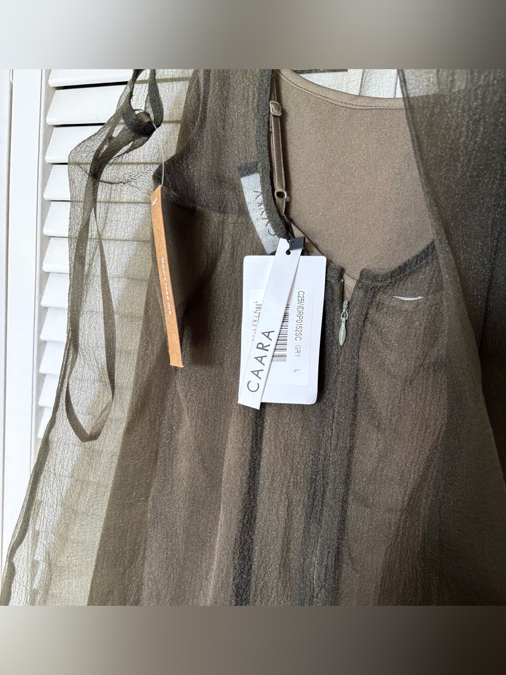 NWT CAARA Alette Organza Elegant Moss Grey Olive Dress S , L ,XS ,M - Picture 10 of 10